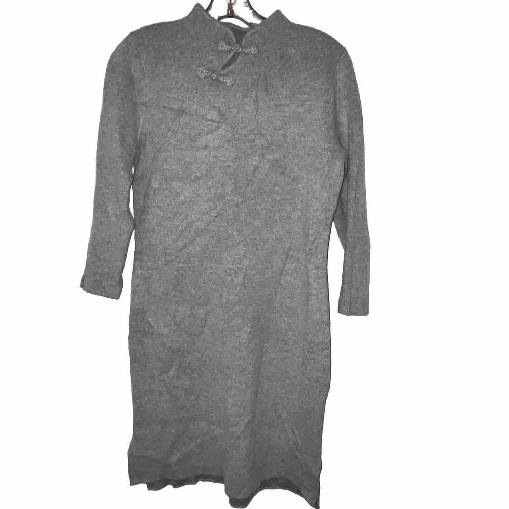 100% Velvet Mink Sweater Dress Sz M Gray Long Sleeve Ornate‎ Button Closure